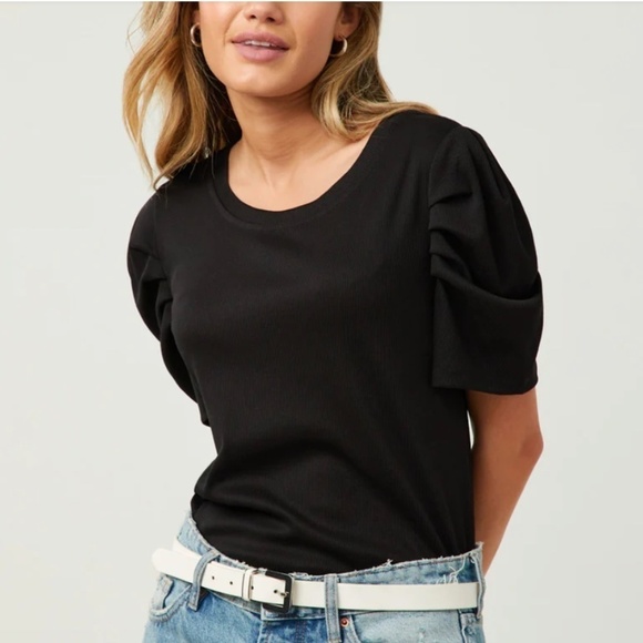 Fifteen Twenty Tops - Fifteen twenty Black puffy 1/2 sleeve, scoop neck tee top, L,  CB2210